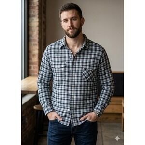 Filson Button Down Shirt Mens SZ L Blue Plaid Cotton Lightweight Guide Dadcore